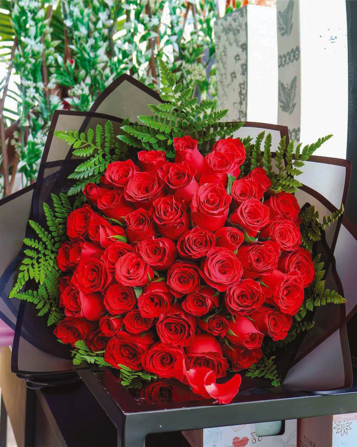 The Midnight Romance: 50 Red Roses Bouquet
