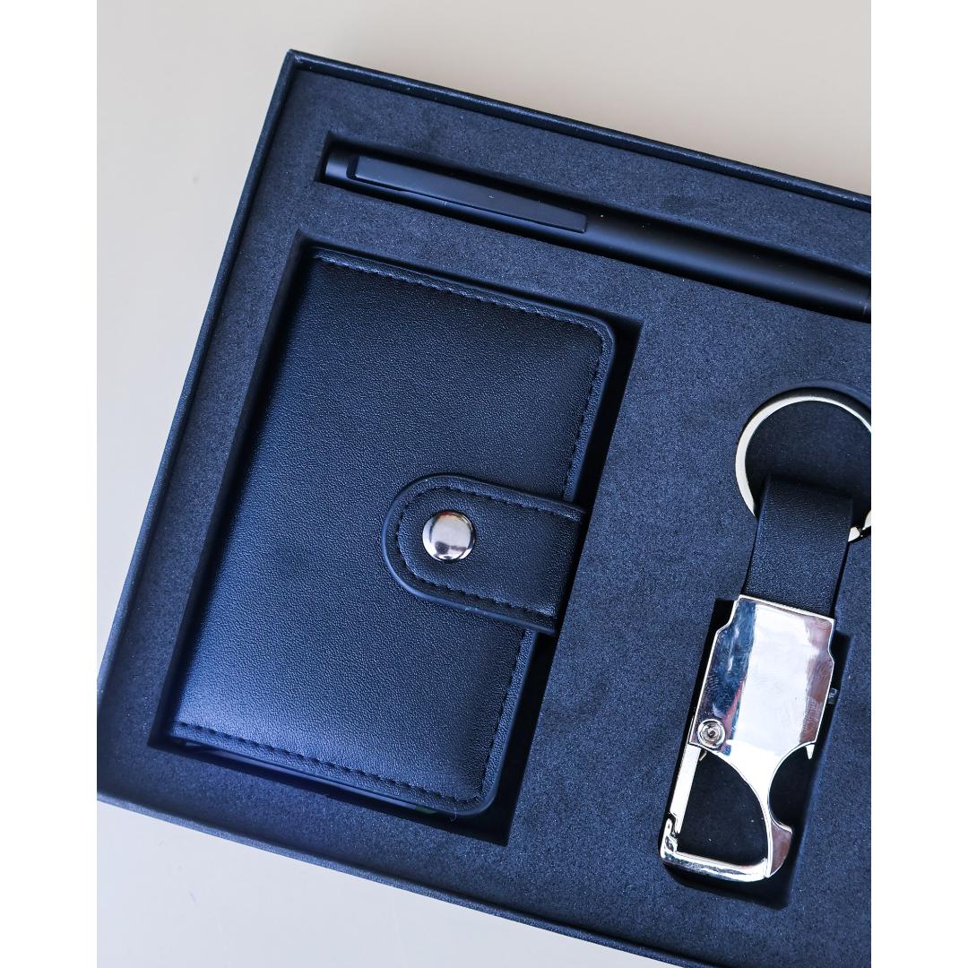 Men's black leather wallet and accessories gift set by Very Kenyan.