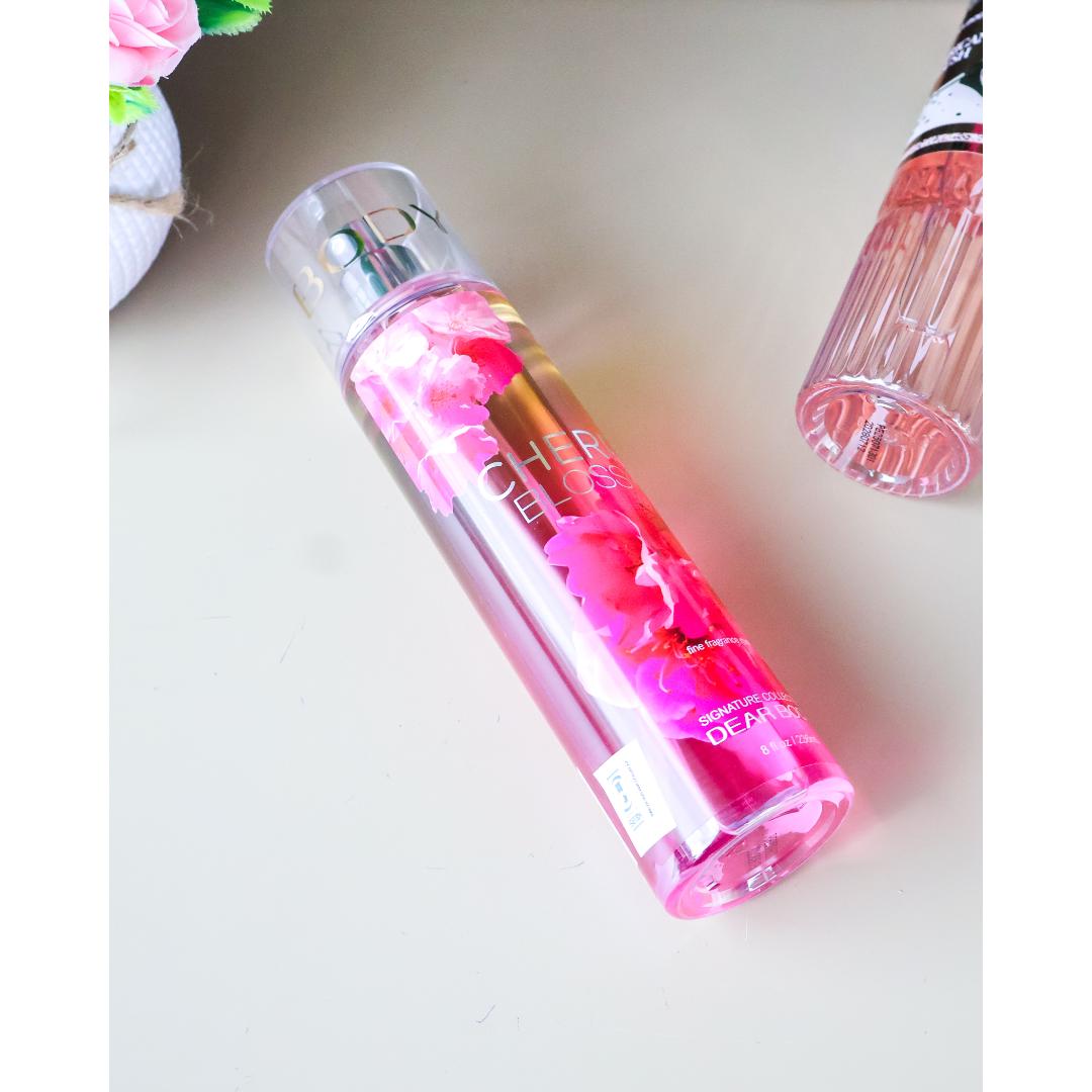 Pink body mist.